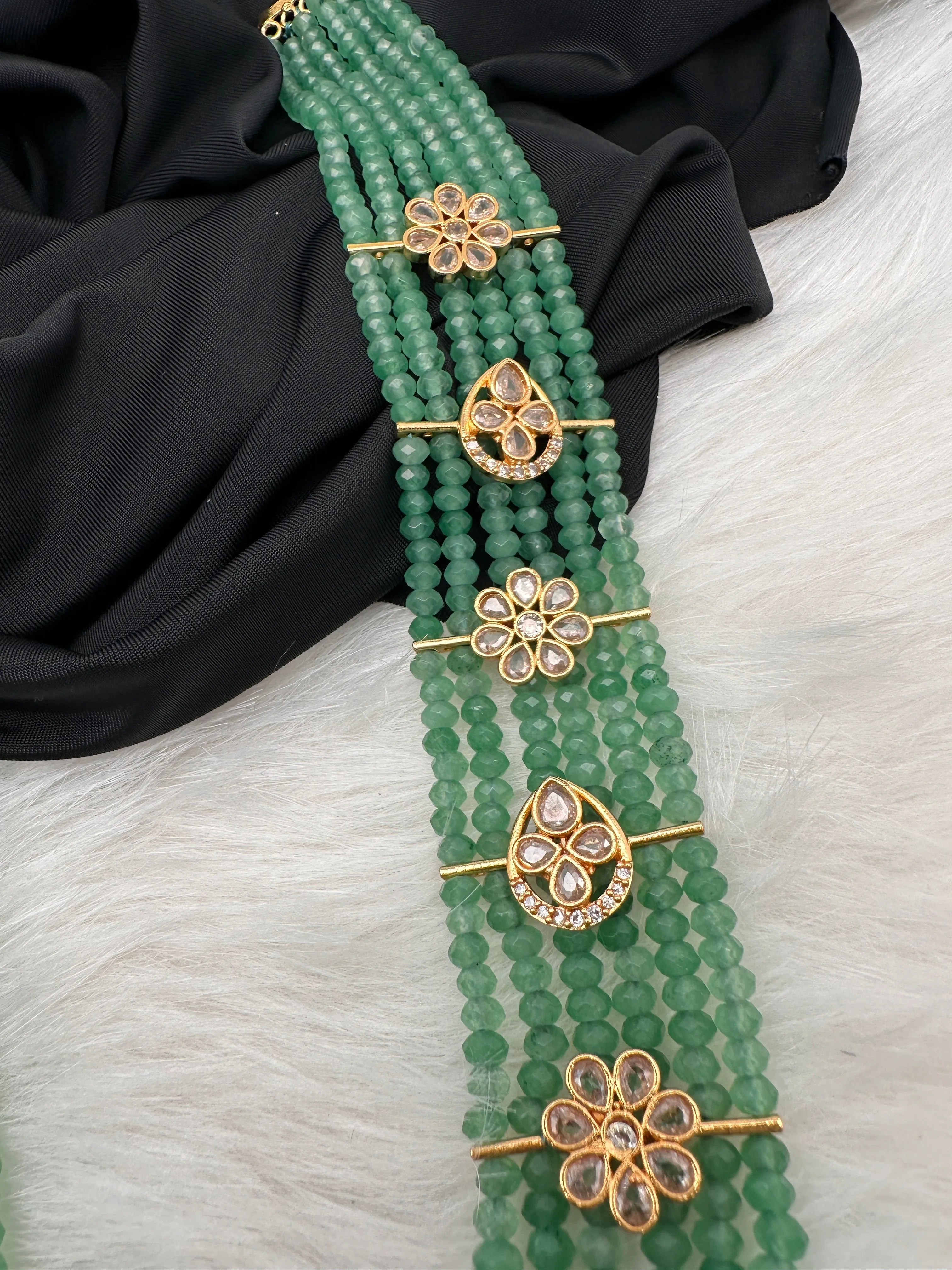 Six Line Green Emerald Beads Necklace