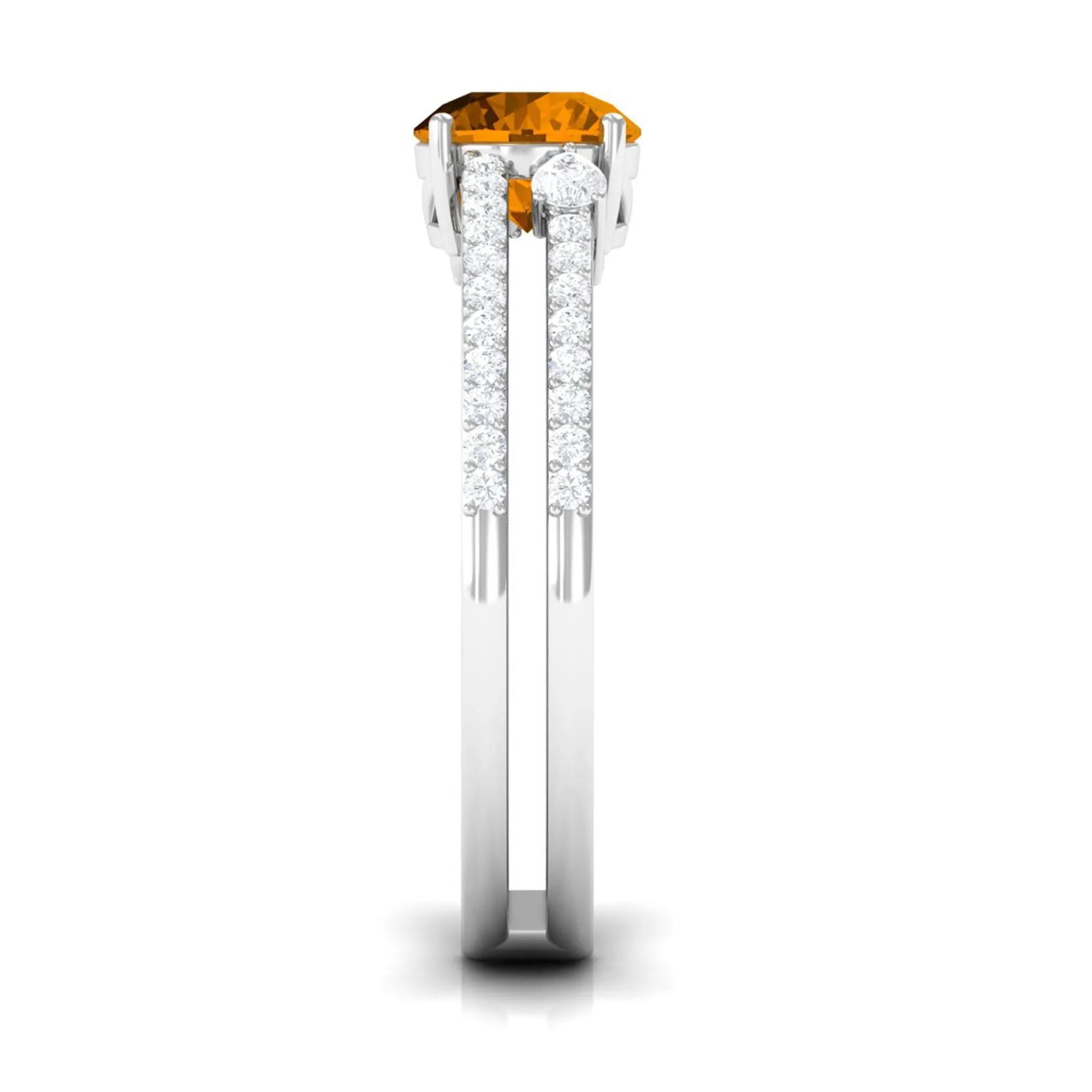 Solitaire Citrine Double Band Engagement Ring with Diamond