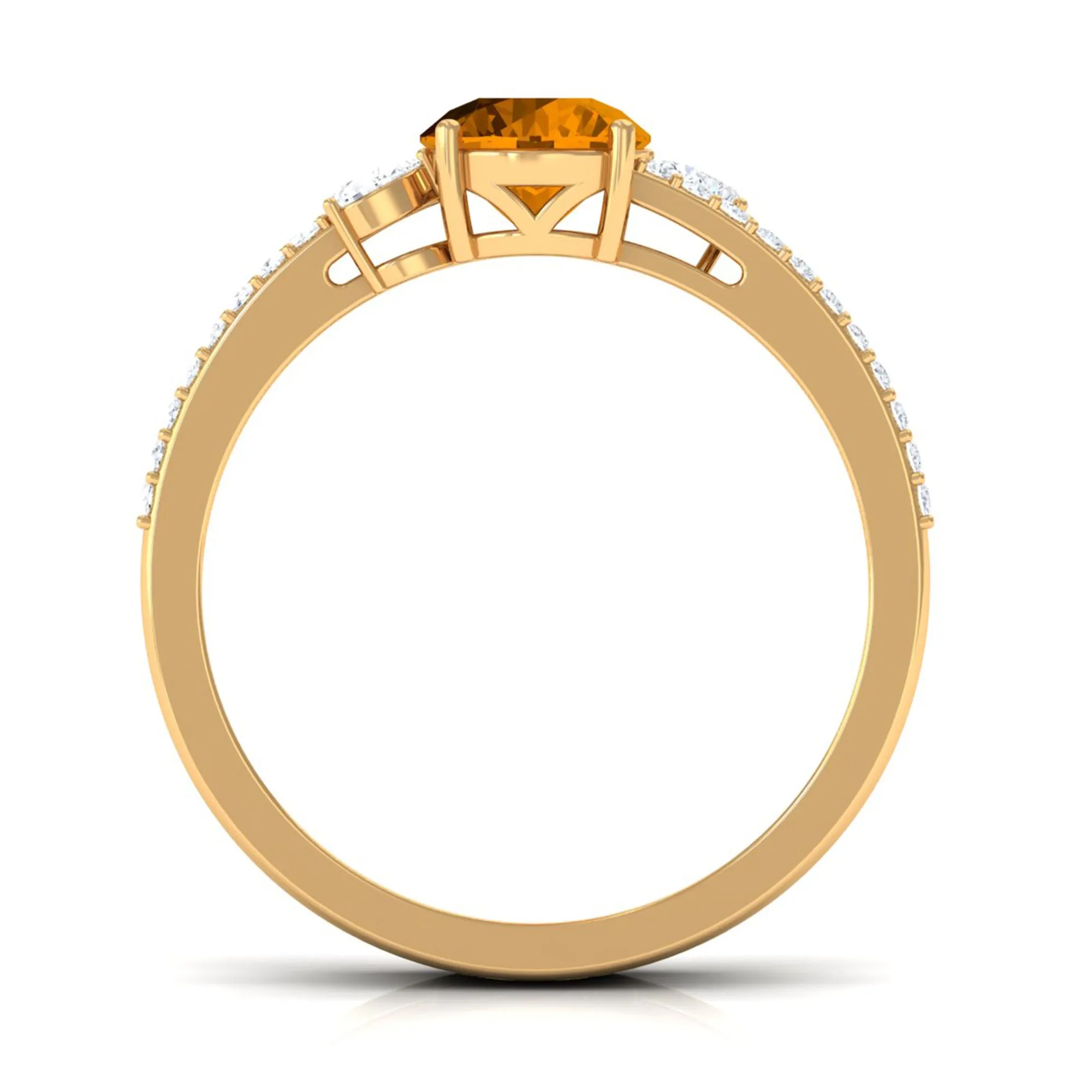 Solitaire Citrine Double Band Engagement Ring with Diamond
