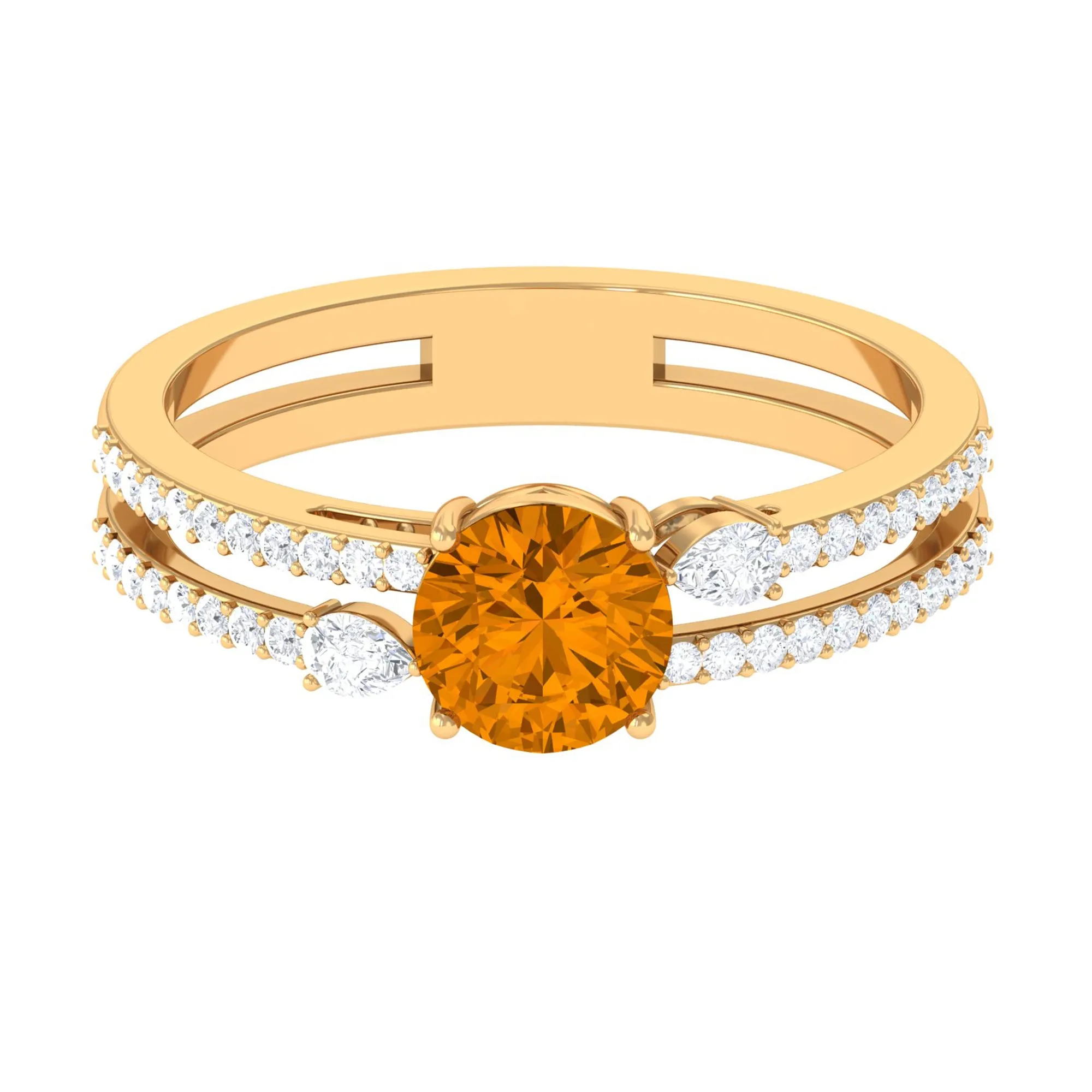 Solitaire Citrine Double Band Engagement Ring with Diamond