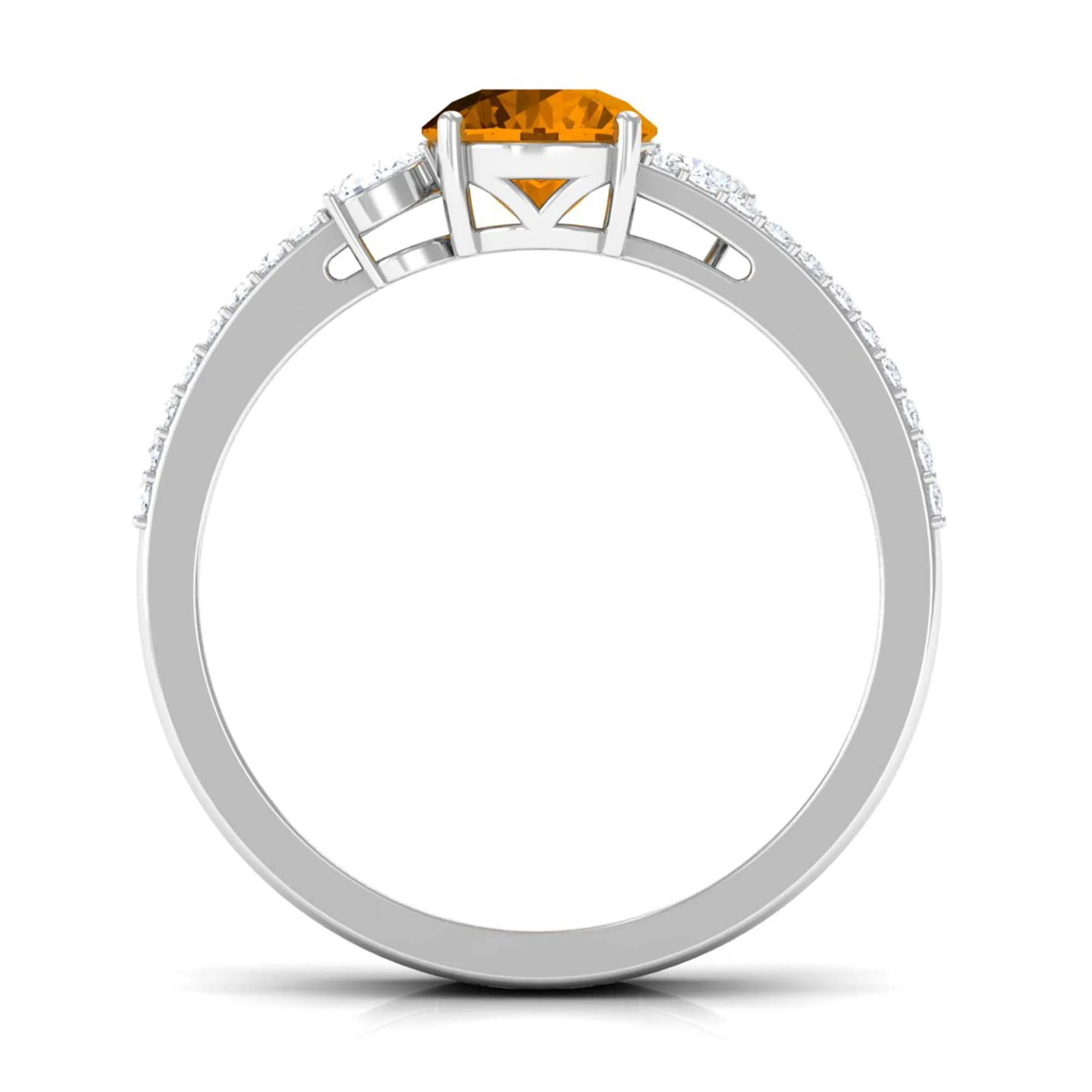 Solitaire Citrine Double Band Engagement Ring with Diamond