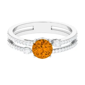 Solitaire Citrine Double Band Engagement Ring with Diamond