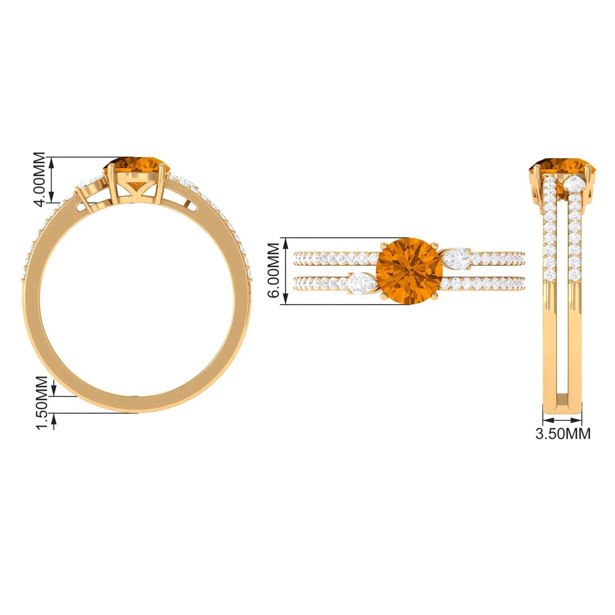 Solitaire Citrine Double Band Engagement Ring with Diamond