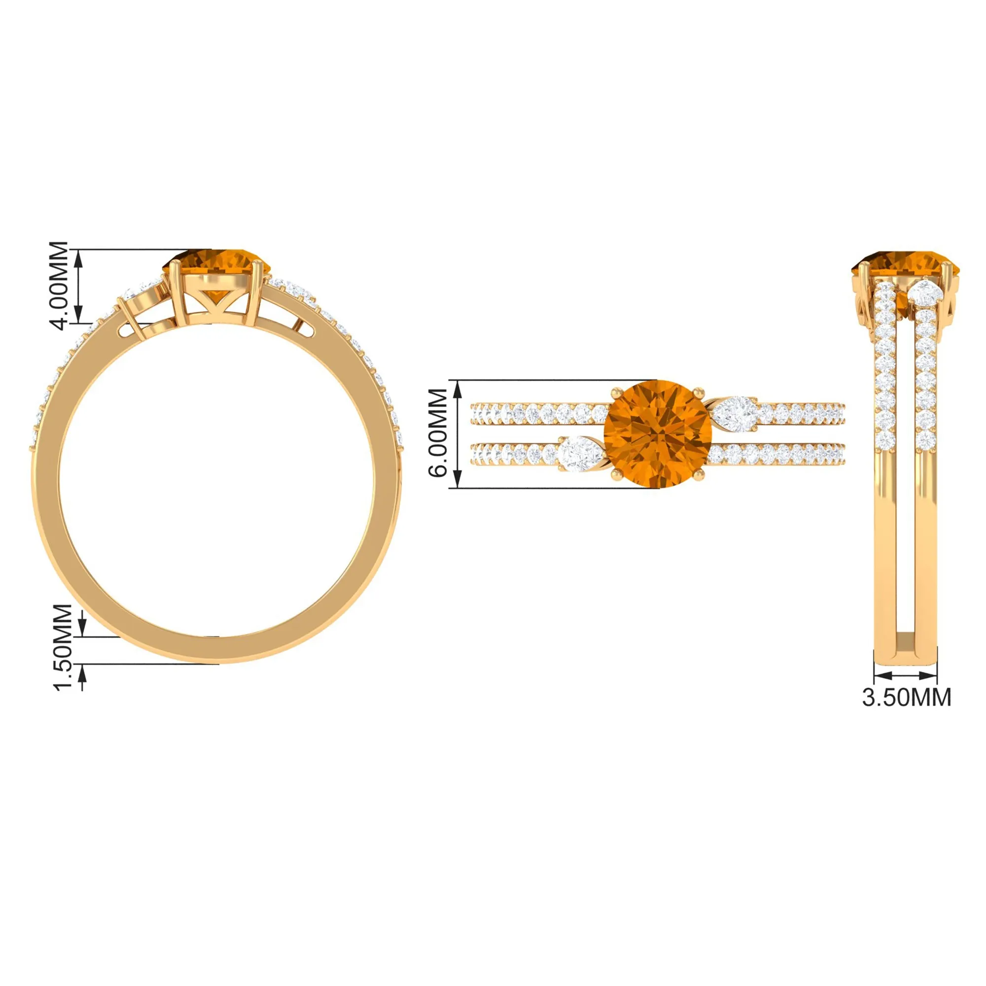 Solitaire Citrine Double Band Engagement Ring with Diamond