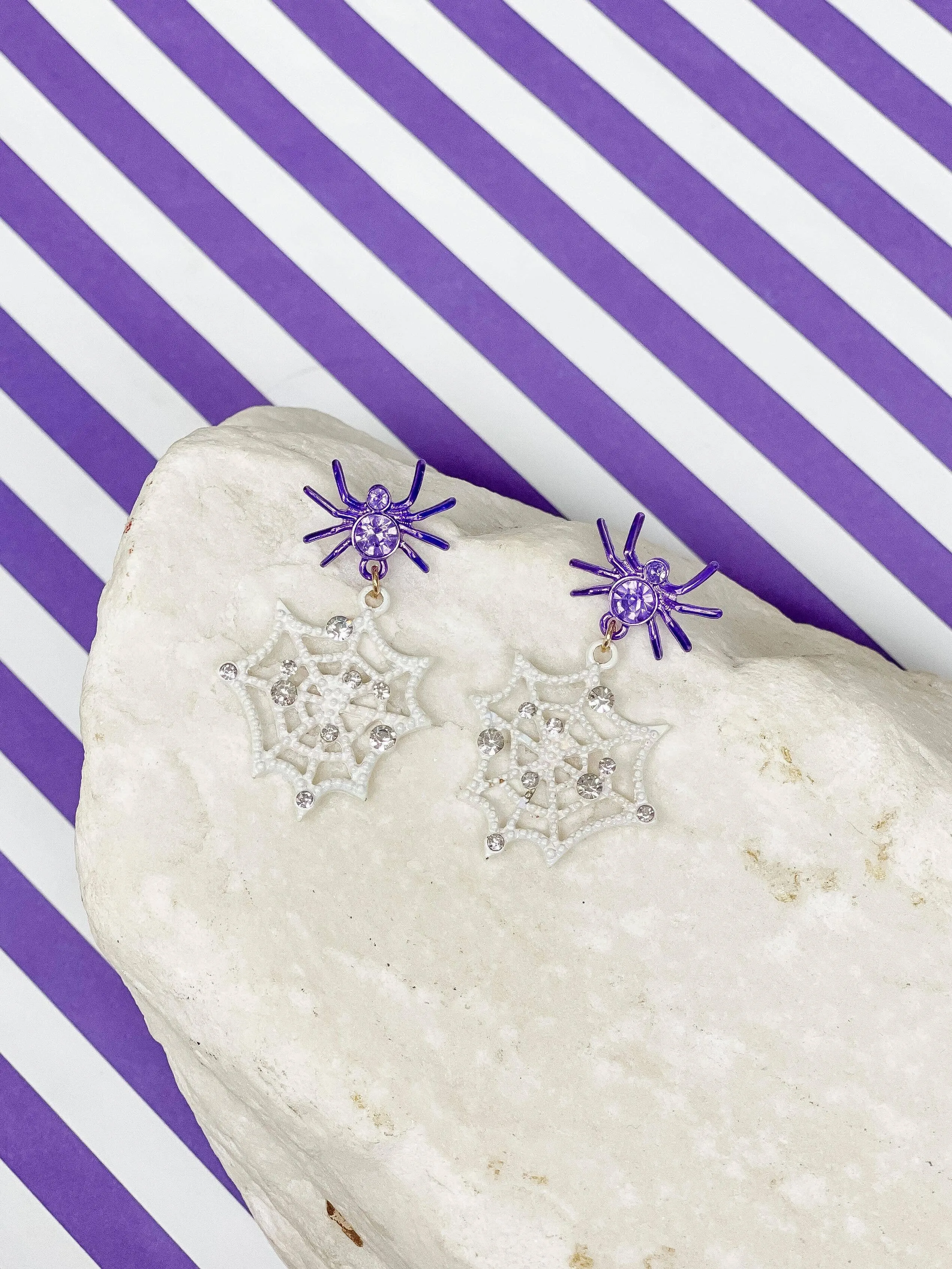 Spider Cobweb Dangle Earrings: Purple
