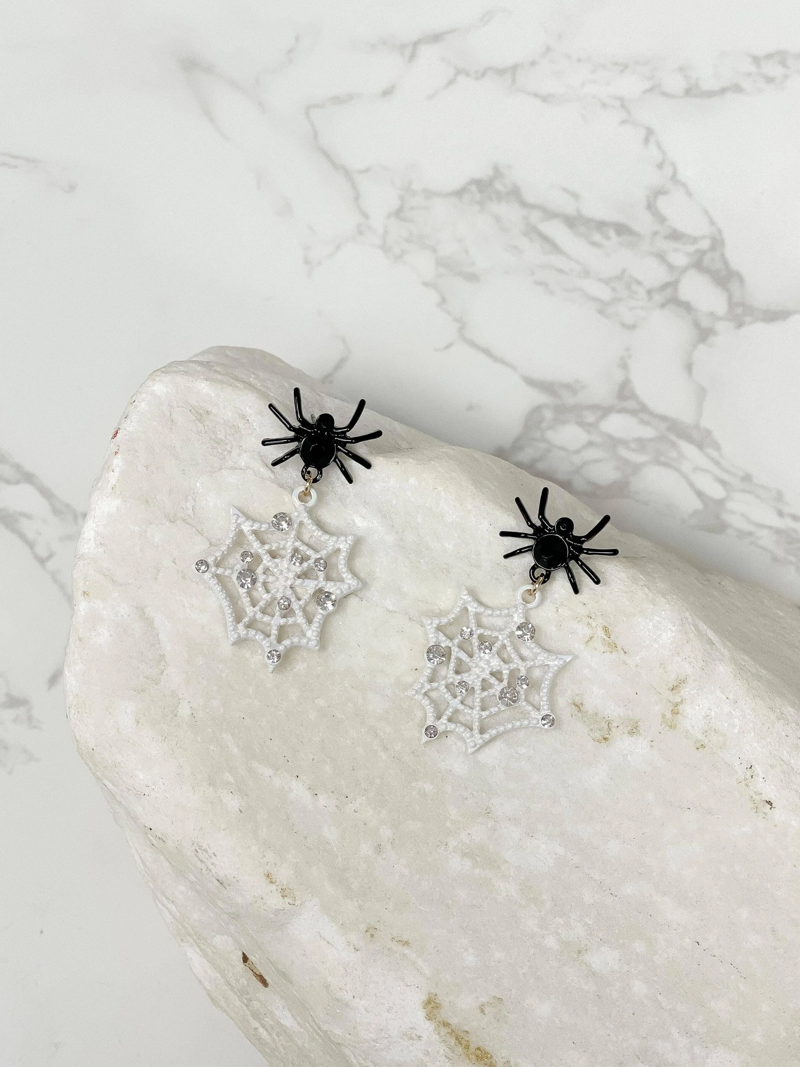 Spider Cobweb Dangle Earrings: Purple