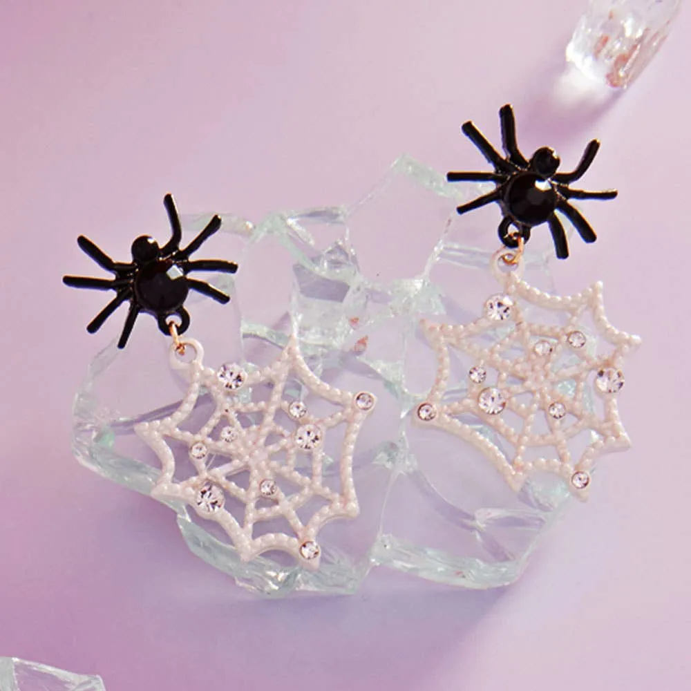 Spider Cobweb Dangle Earrings: Purple