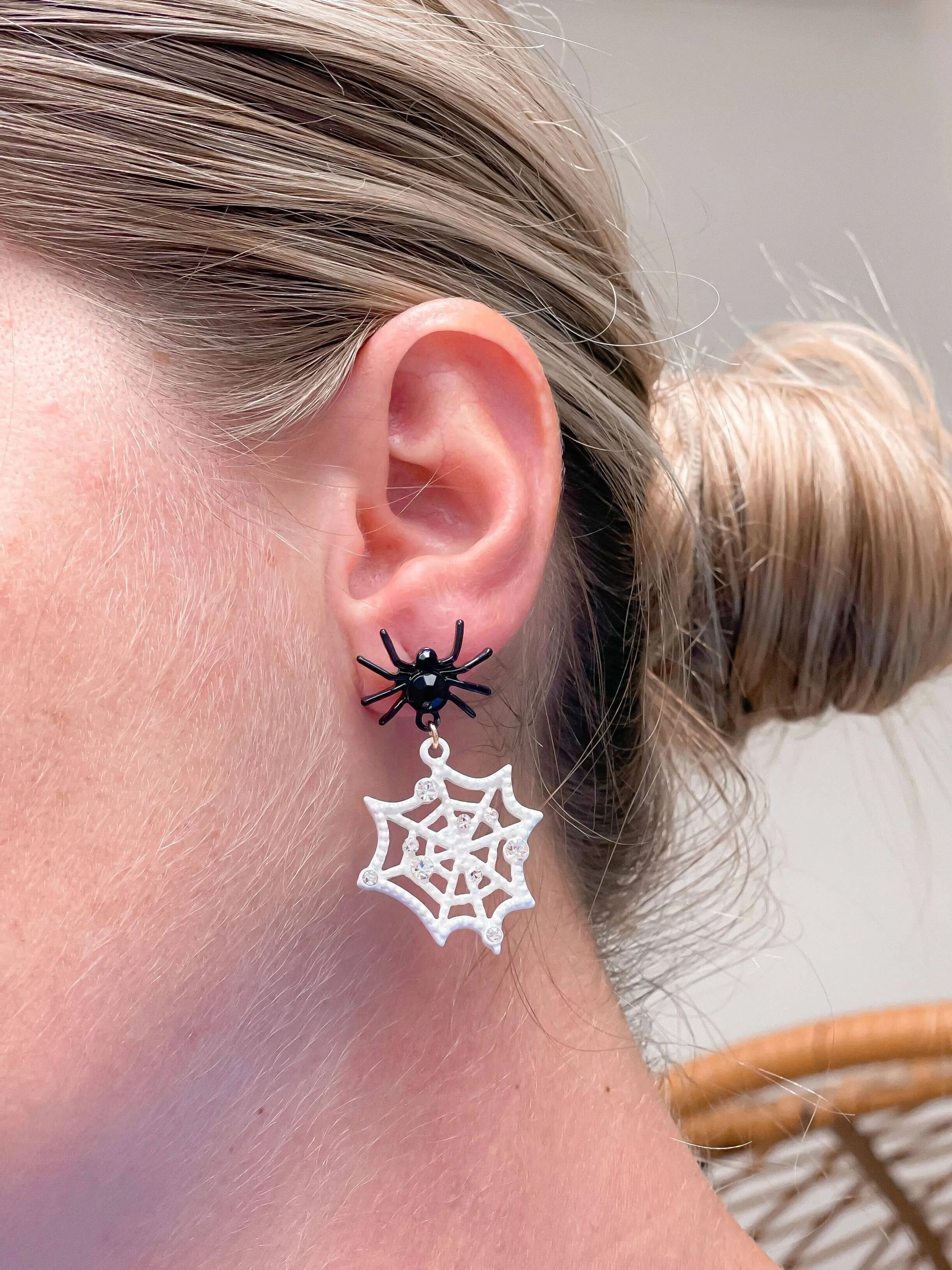 Spider Cobweb Dangle Earrings: Purple