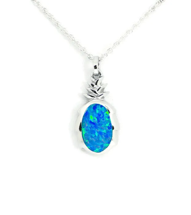 Sterling Silver Alamea Hawaii Blue Opal Pineapple Pendant