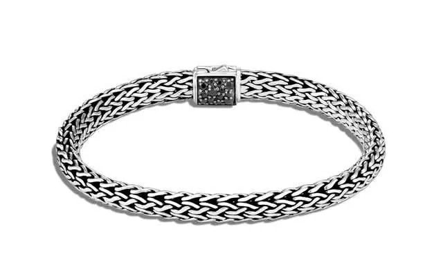 Sterling Silver Black Sapphire and Natural Diamond Icon Bracelet