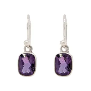 Sterling Silver Cushion Cut Amethyst Dangle Earrings