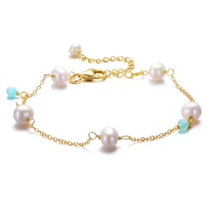 Sterling Silver Gold Plated with Genuine Freshwater Pearl Bracelet