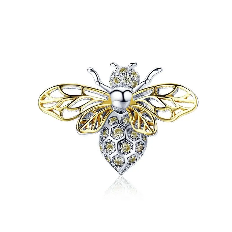 Sterling Silver Honey Bee Charm with Zircon for Bracelets