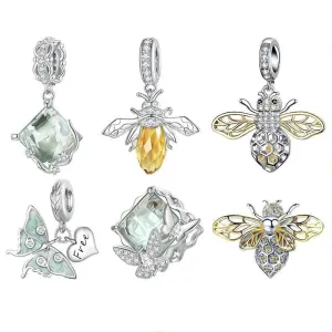 Sterling Silver Honey Bee Charm with Zircon for Bracelets