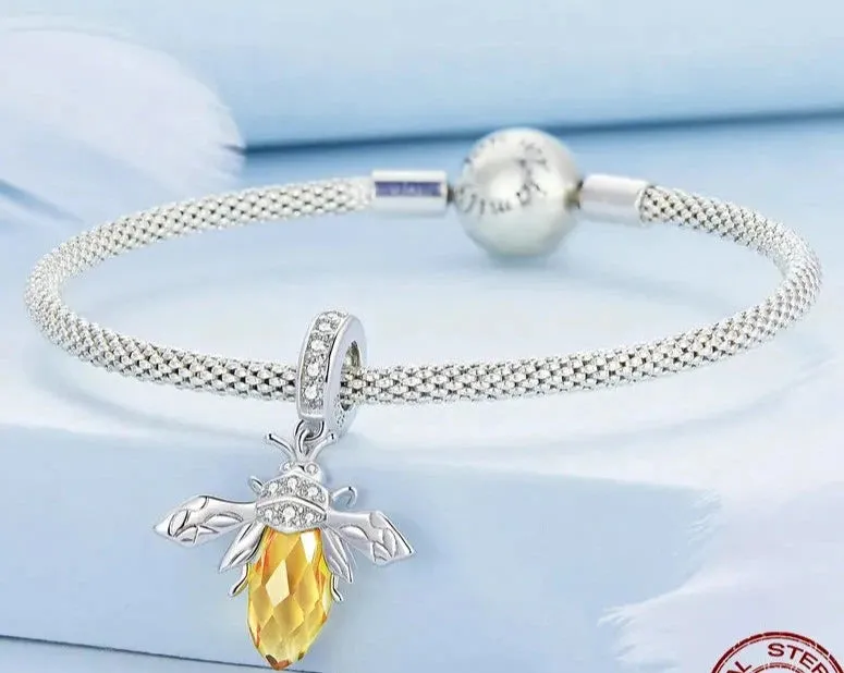 Sterling Silver Honey Bee Charm with Zircon for Bracelets