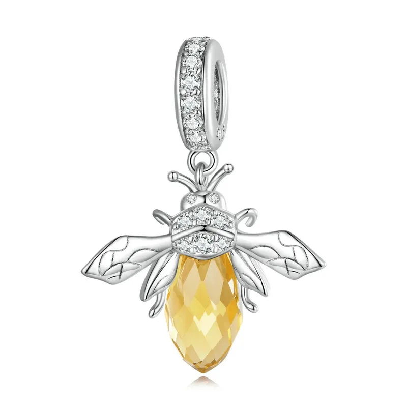 Sterling Silver Honey Bee Charm with Zircon for Bracelets