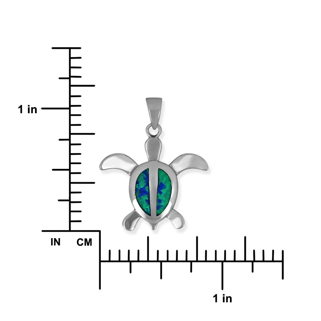 Sterling Silver Synthetic Blue Opal 23mm Turtle Pendant Necklace, 16 2" Extender
