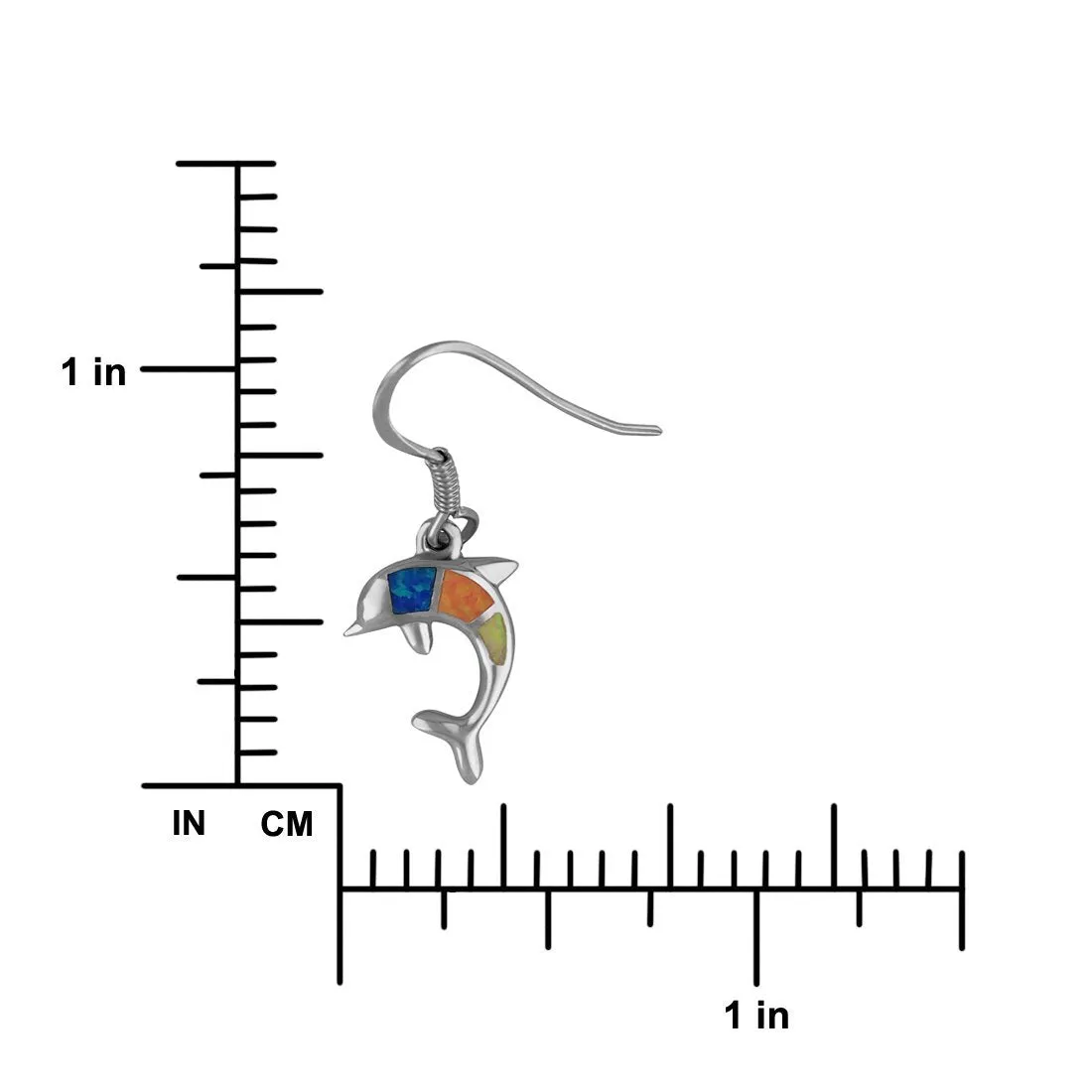 Sterling Silver Synthetic Blue Opal Dolphin Dangle Earrings