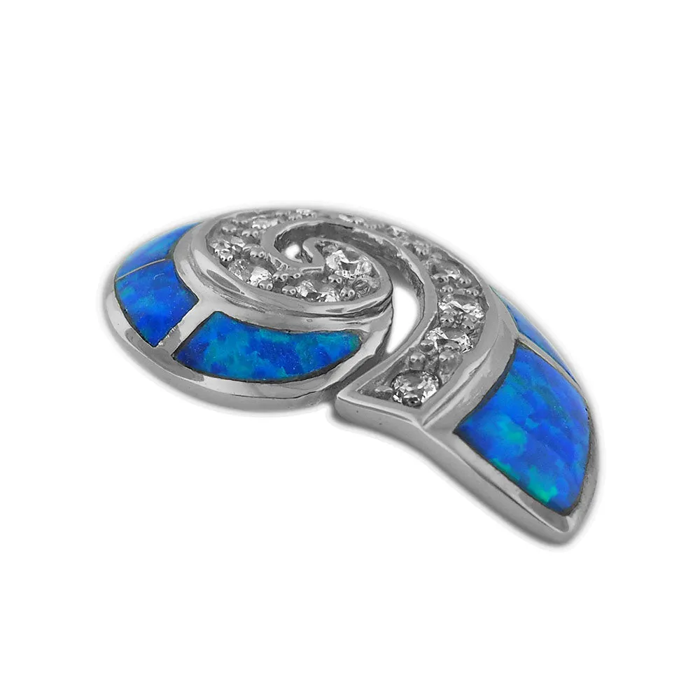 Sterling Silver Synthetic Blue Opal Nautilus Shell Pendant Necklace, 16 2" Extender