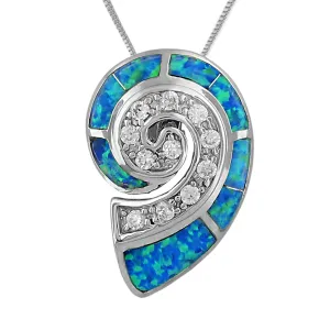 Sterling Silver Synthetic Blue Opal Nautilus Shell Pendant Necklace, 16 2" Extender