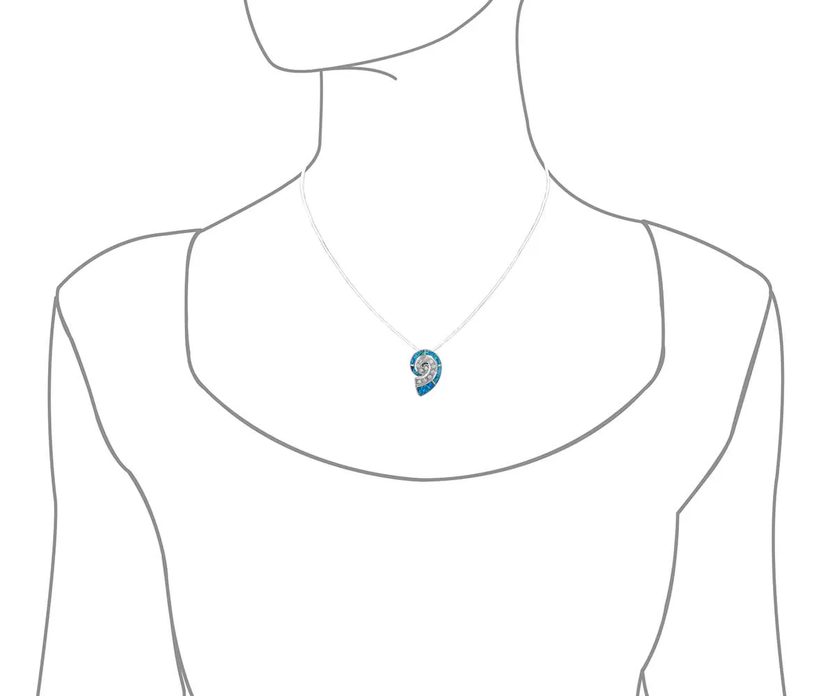 Sterling Silver Synthetic Blue Opal Nautilus Shell Pendant Necklace, 16 2" Extender