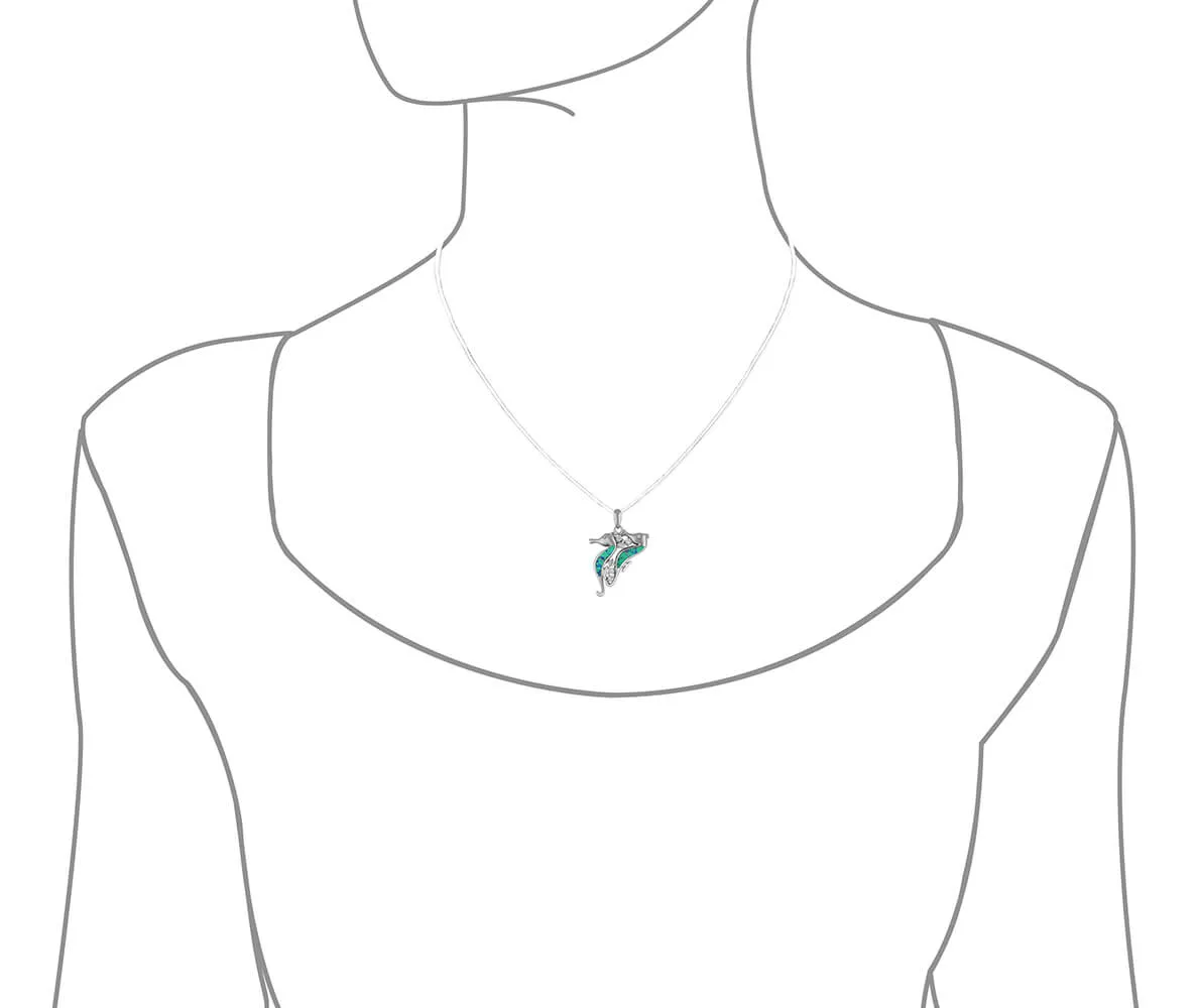 Sterling Silver Synthetic Blue Opal Seahorse Pendant Necklace, 16 2" Extender