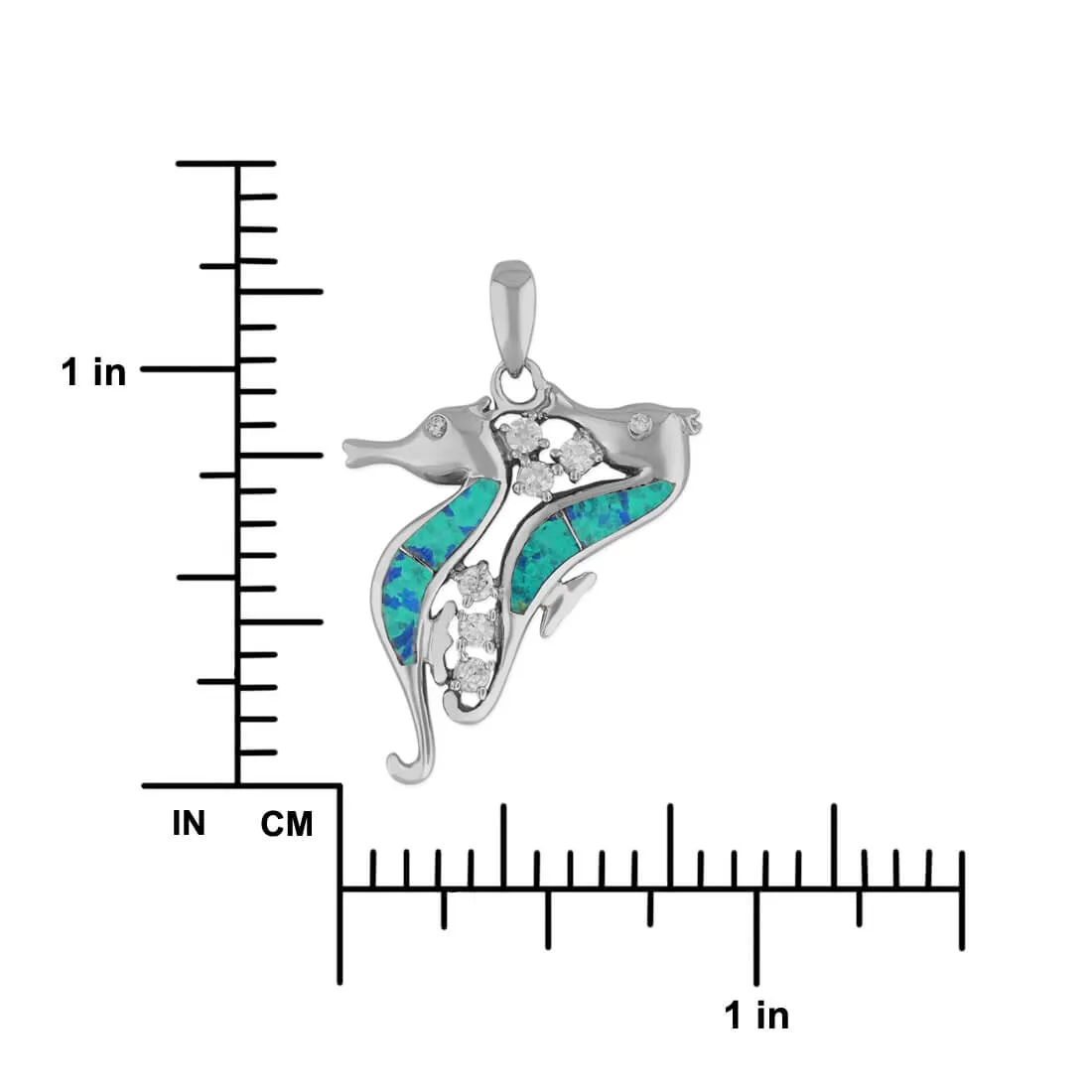 Sterling Silver Synthetic Blue Opal Seahorse Pendant Necklace, 16 2" Extender
