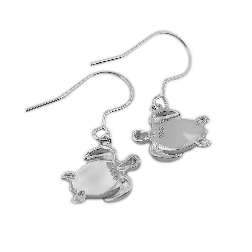 Sterling Silver Synthetic Blue Opal Turtle Dangle Earrings