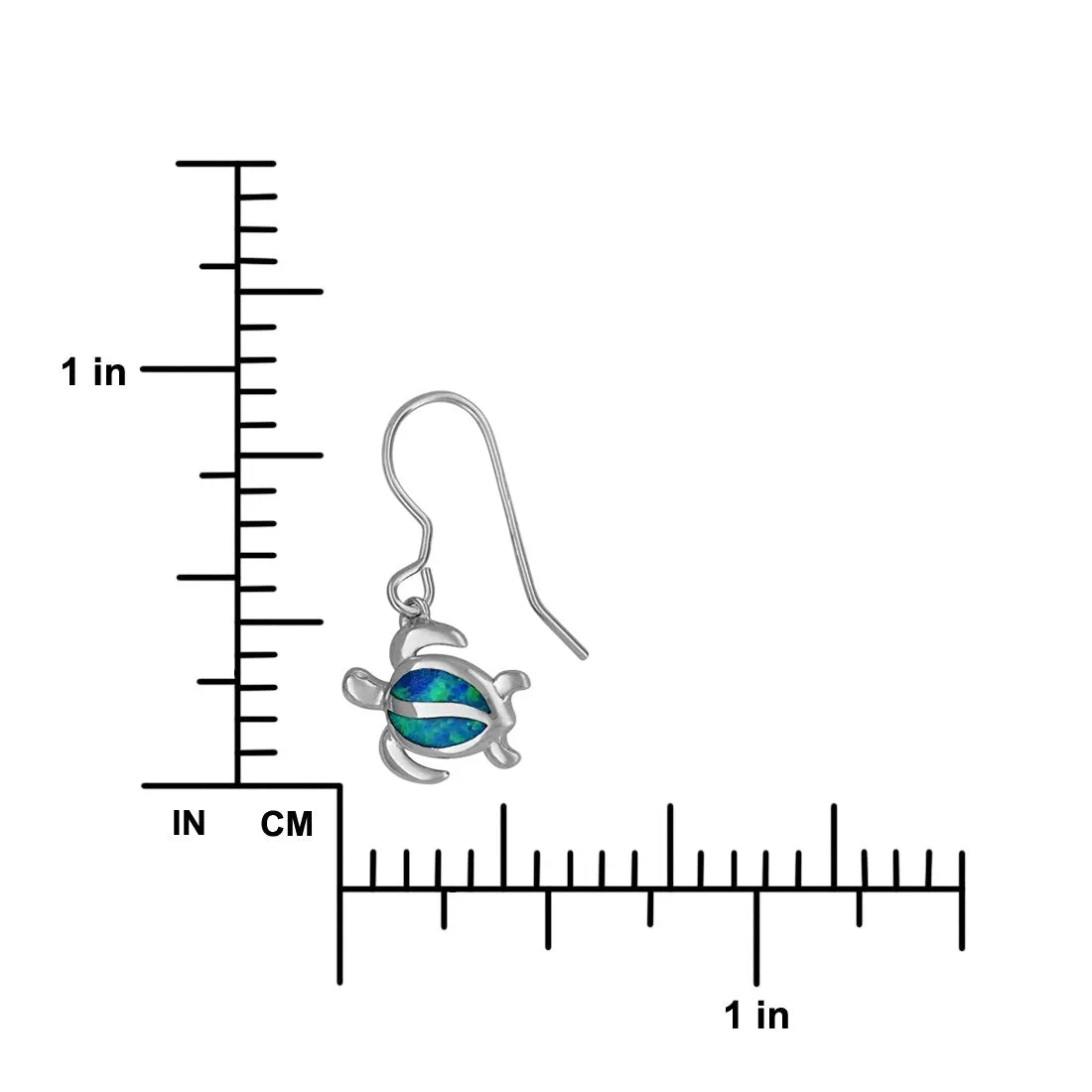 Sterling Silver Synthetic Blue Opal Turtle Dangle Earrings