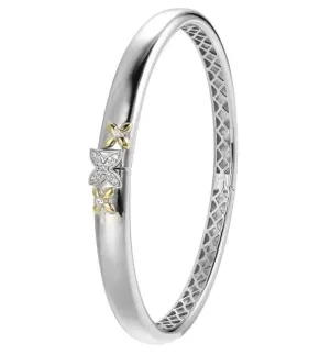 Sterling/14K White Bangle Bracelet with Cubic Zirconium Size 6.75