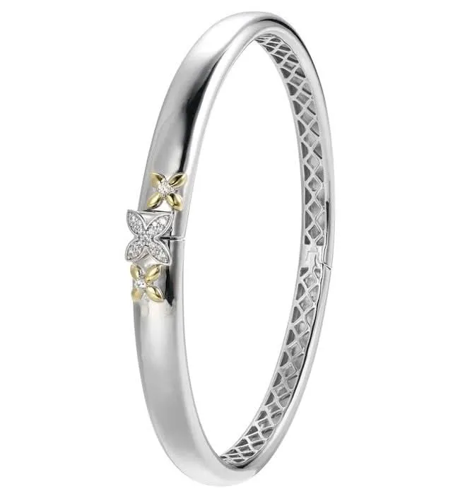 Sterling/14K White Bangle Bracelet with Cubic Zirconium Size 6.75