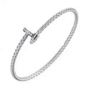 Sterling/Rhodium Finish White Nail Cuff Bracelet Size 7 with Cubic Zirconium