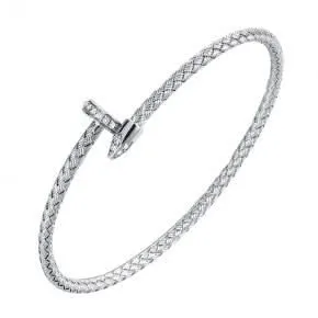 Sterling/Rhodium Finish White Nail Cuff Bracelet Size 7 with Cubic Zirconium