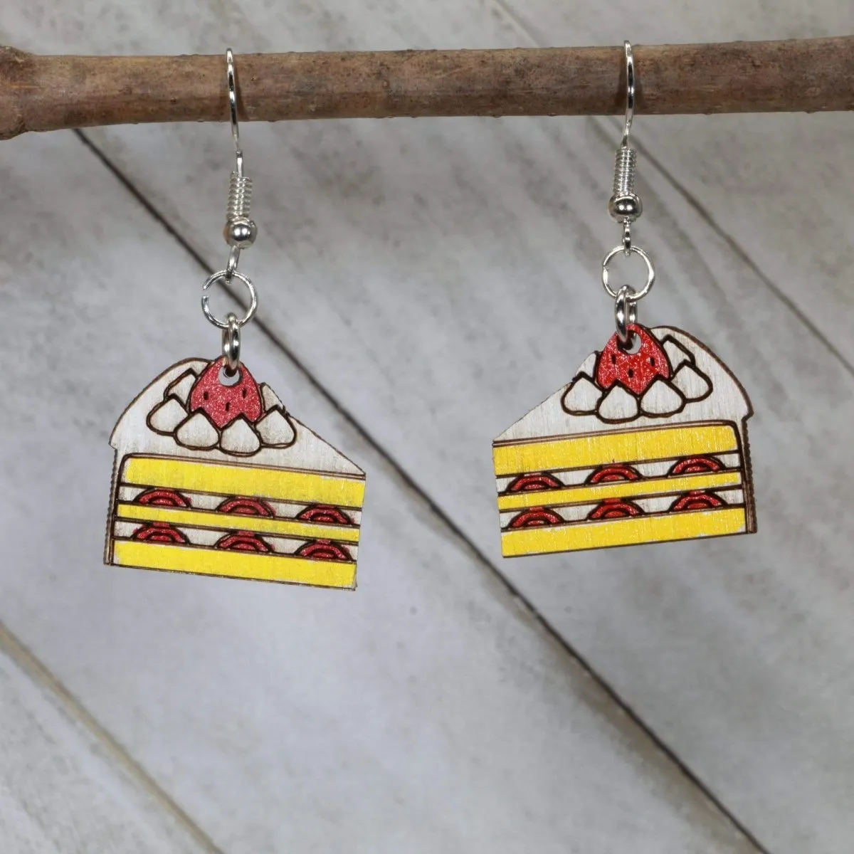 Strawberry Shortcake Wooden Dangle Earrings by Cate's Concepts, LLC