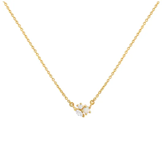 Synthetic Opal Gold Plated Silver stone set Cluster 18" Necklace