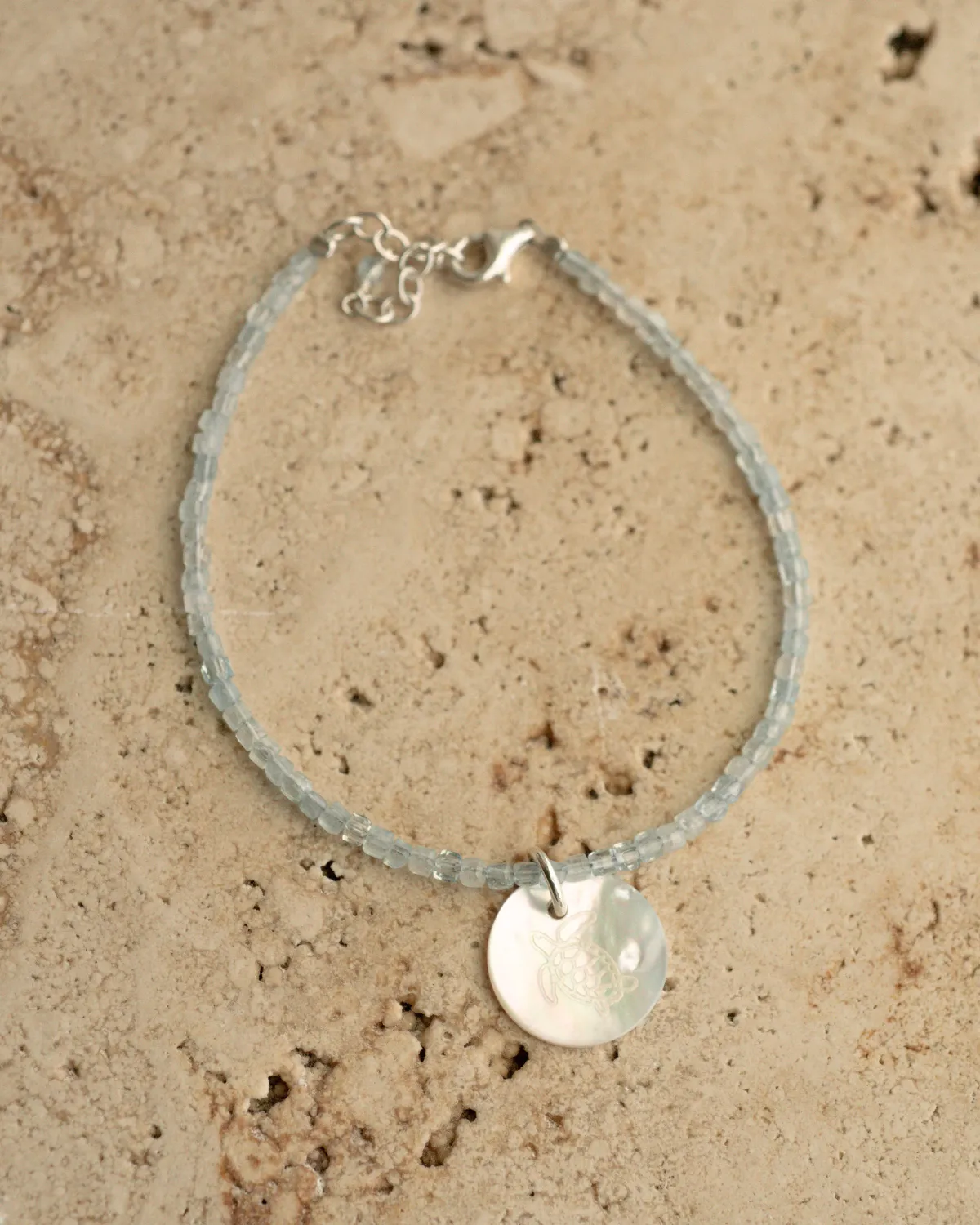Take 3 Aquamarine and Mother of Pearl Bracelet Sterling Silver