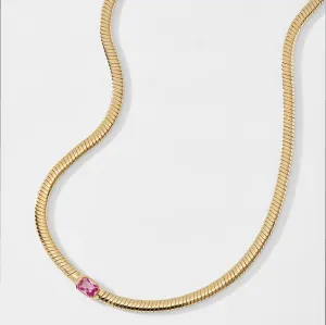 TENNIS ANYONE PINK EMERALD CUT WOVEN CHAIN COLLAR NECKLACE