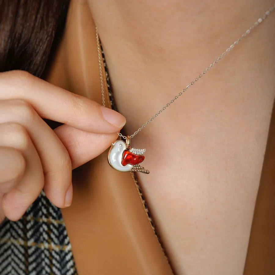 The Fat Pigeon - Fire Opal Diamond Pendant 18K Yellow Gold Adorable Bird Necklace