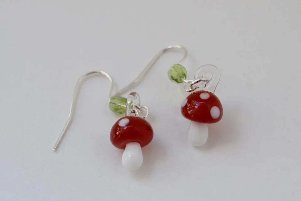 Tiny Glass Mushroom Earrings