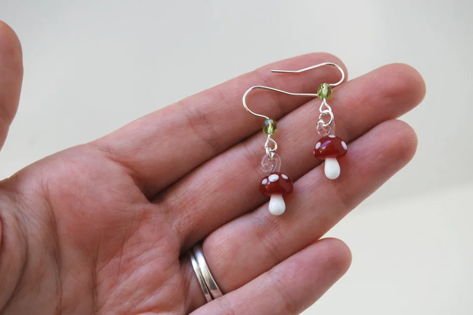 Tiny Glass Mushroom Earrings