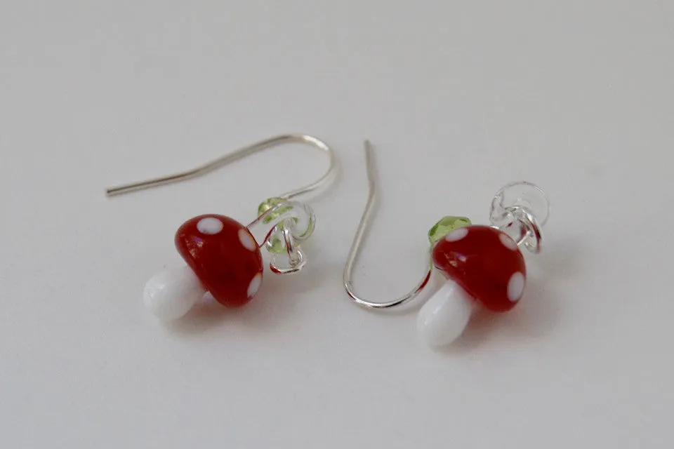 Tiny Glass Mushroom Earrings