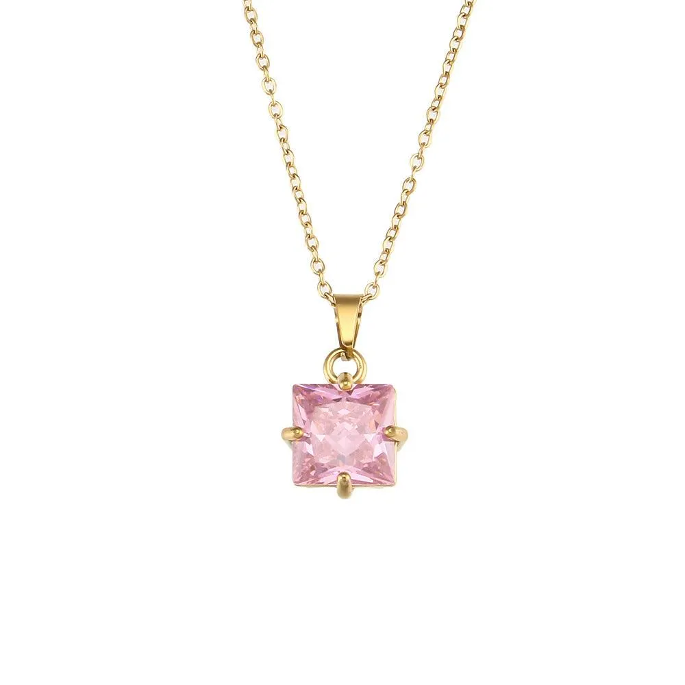 Trendy Geometric Zircon Pendant Necklaces –  Crystal Stones