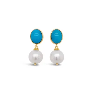Turquoise & Freshwater Pearl Drop Earrings
