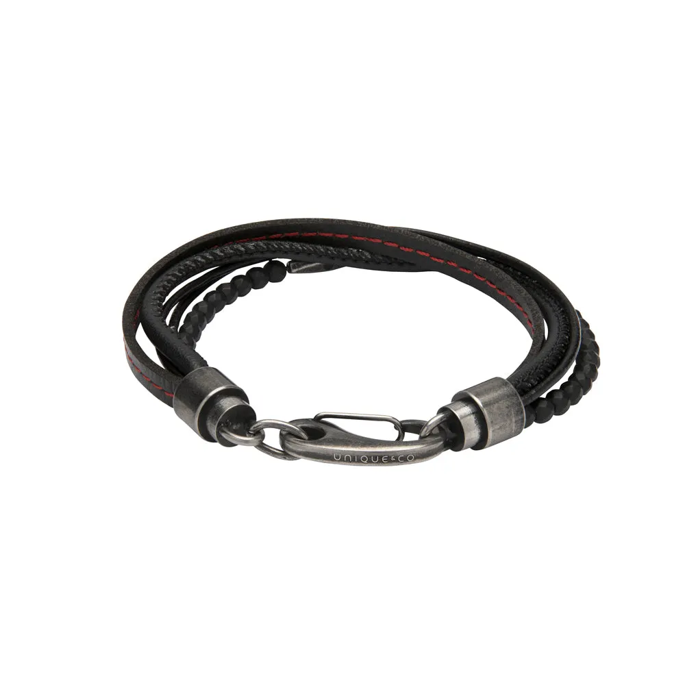 Unique & Co Black Leather Bracelet B435RE