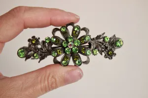 Vintage 1990s Hair Barrette with Green Rhinestones