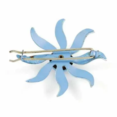 Vintage Blue Enamel Floral Hair Barrett 1950S