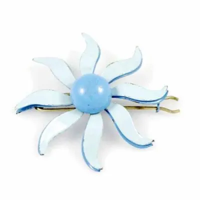 Vintage Blue Enamel Floral Hair Barrett 1950S