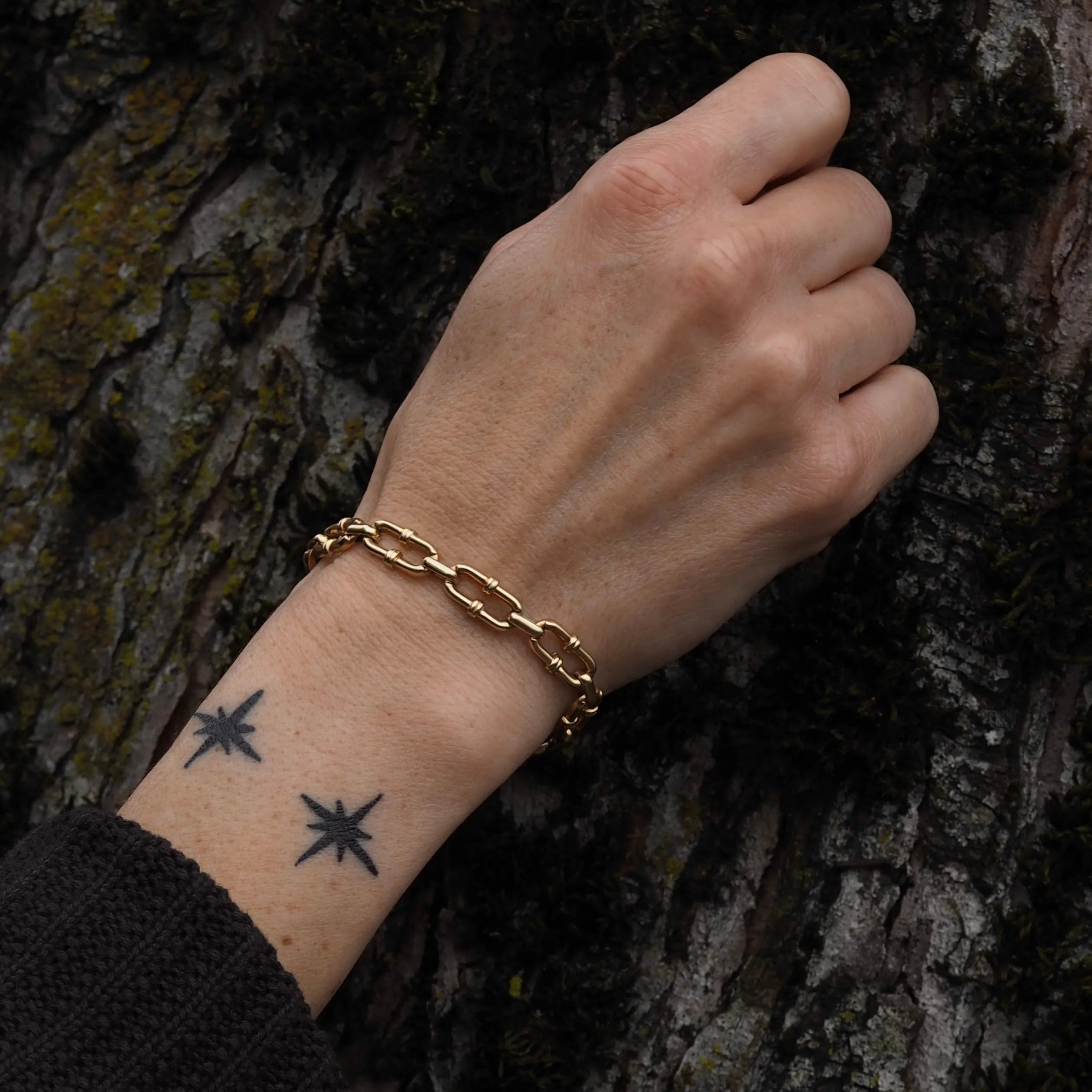 Vintage Italian 14k Gold Banded Paperclip Chain Bracelet