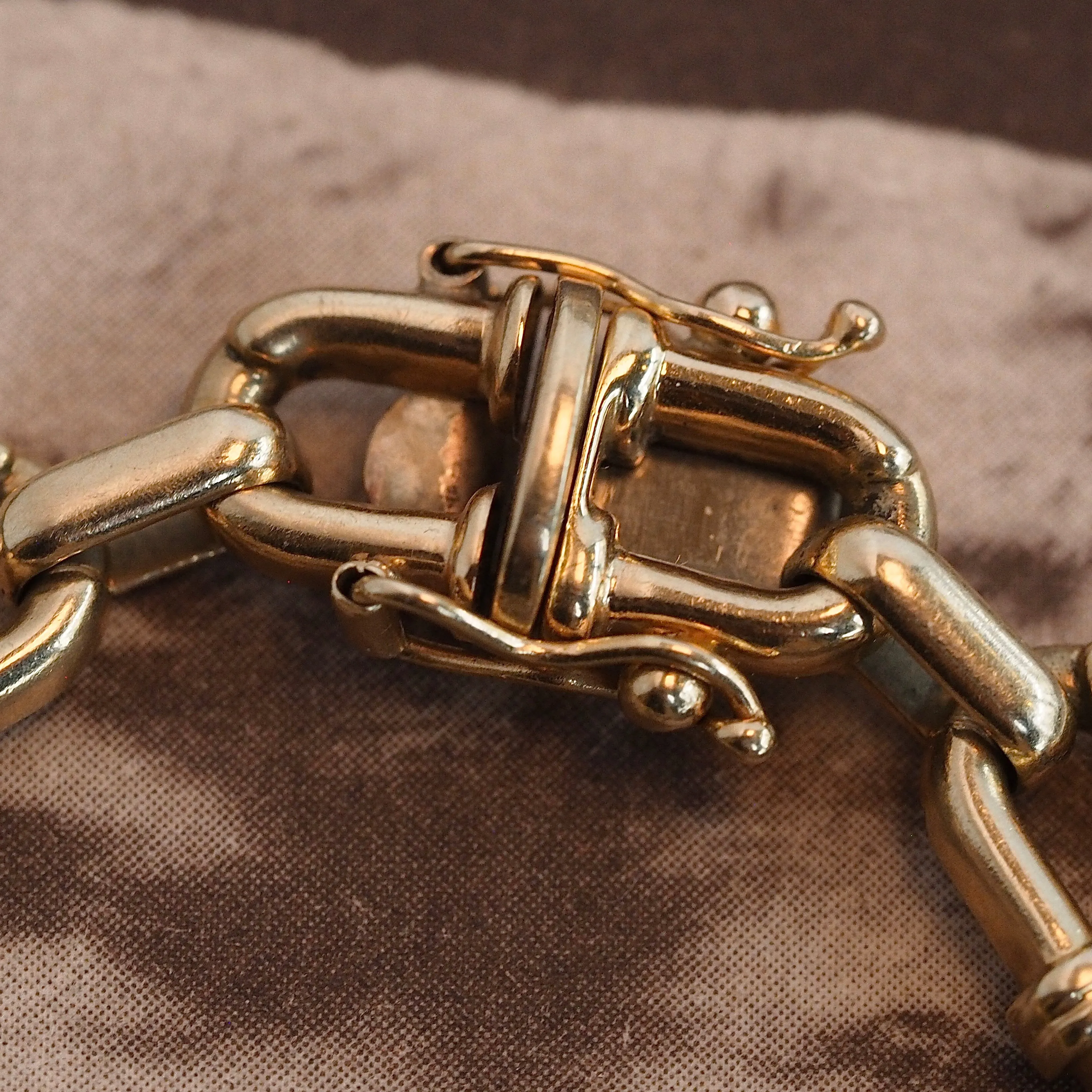 Vintage Italian 14k Gold Banded Paperclip Chain Bracelet