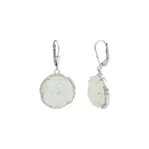 White Mother of Pearl Rose Flower Earrings